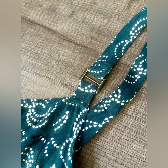 Anthropologie Maeve Tidal Jumpsuit Overalls Large Teal Blue White Boho Pockets - Picture 6 of 9